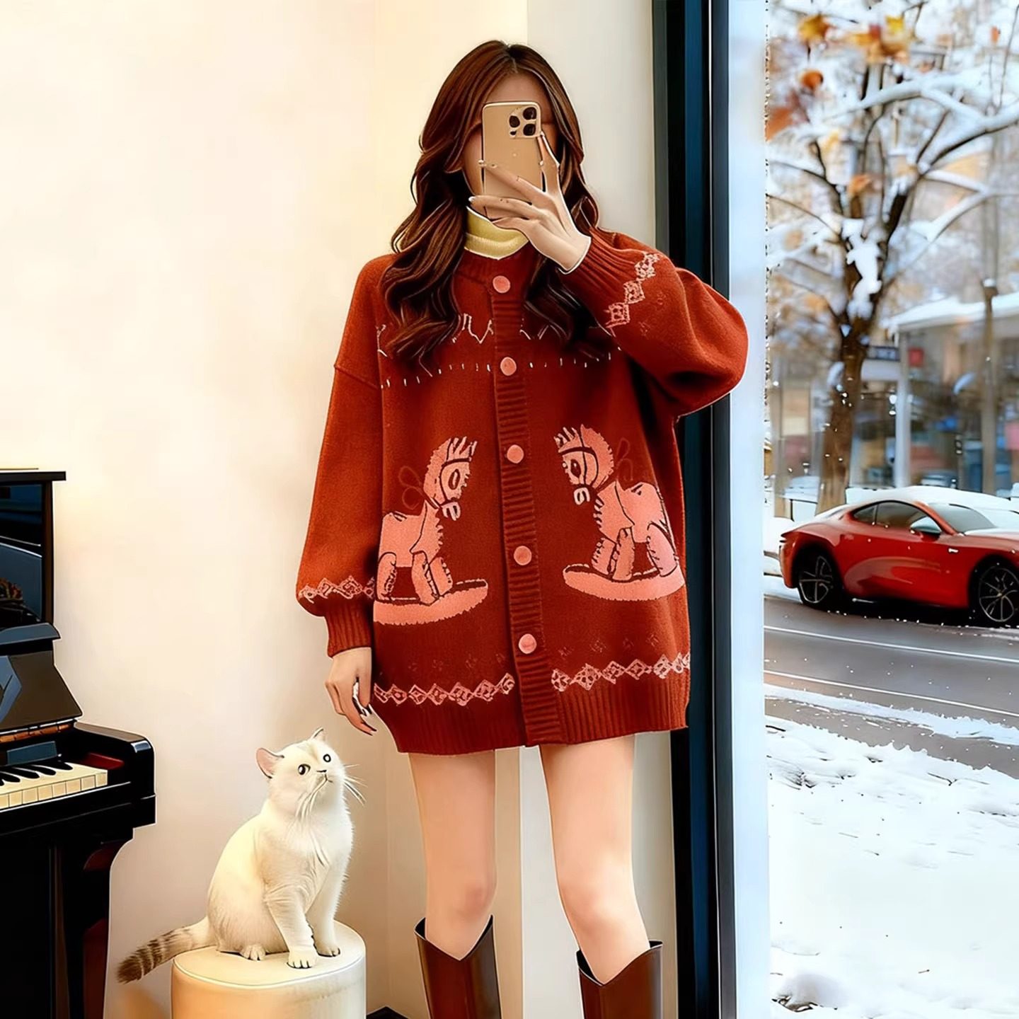 针织开衫大码女洋气宽松毛衣外套