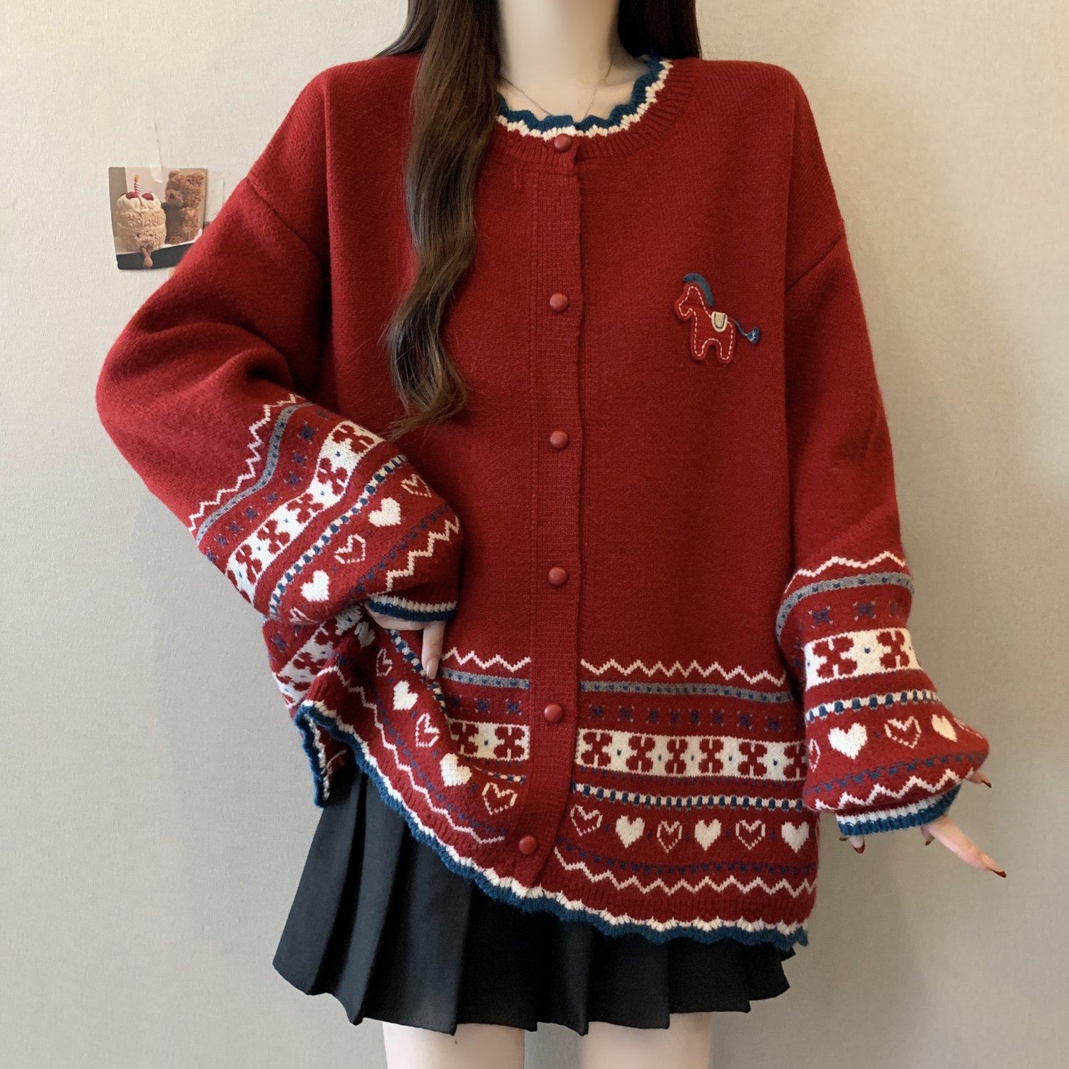 新年针织毛衣外套开衫大码女宽松