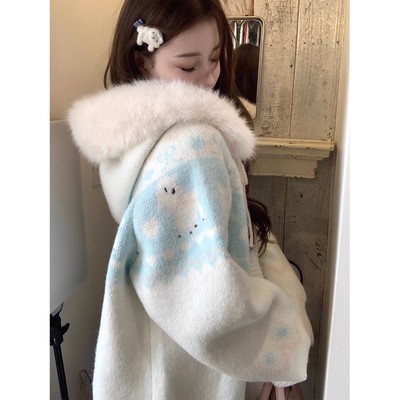 可爱连帽毛衣外套大码女装费尔岛