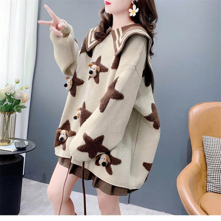 海军领小狗毛衣针织衫套头大码女