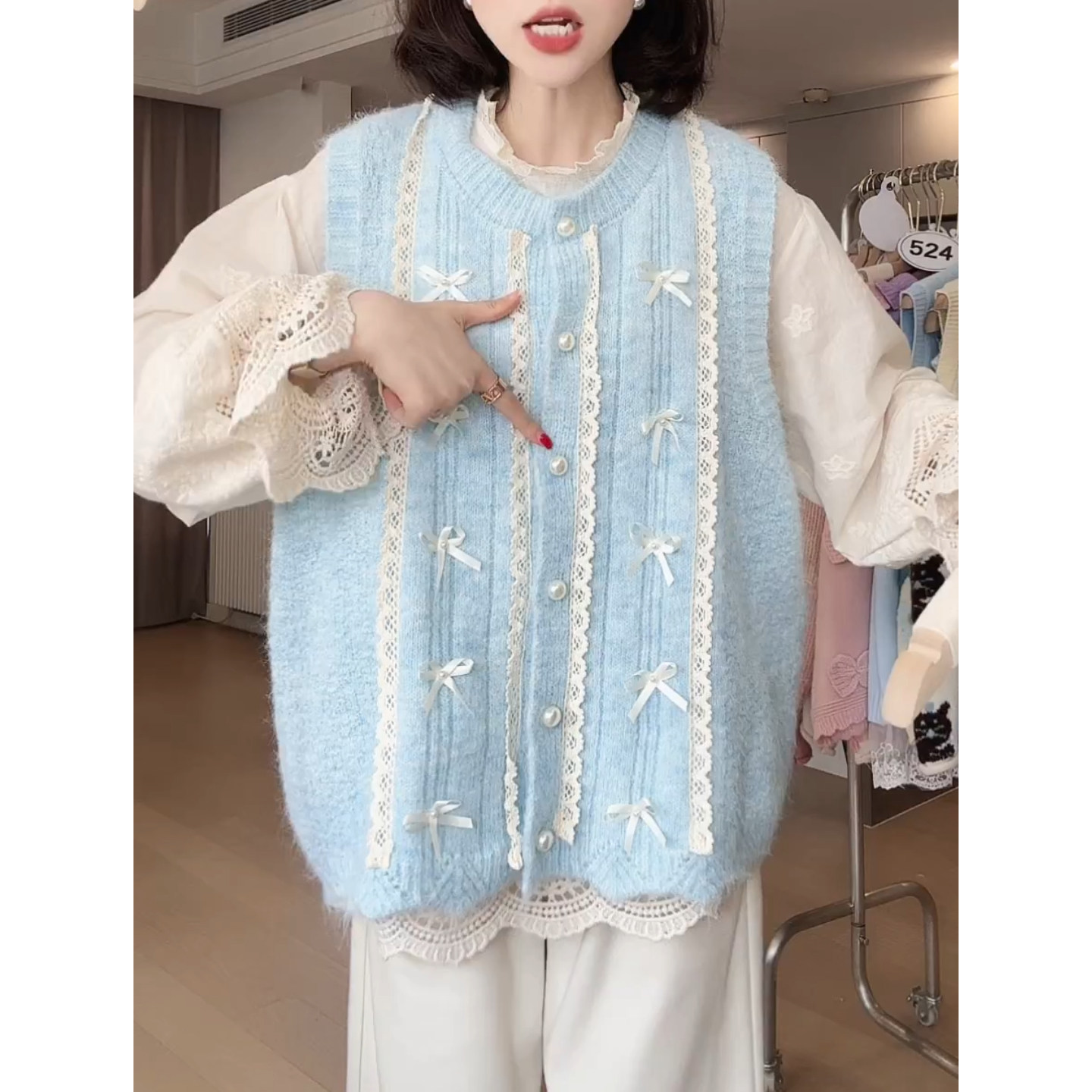 针织开衫马甲大码女装宽松减龄