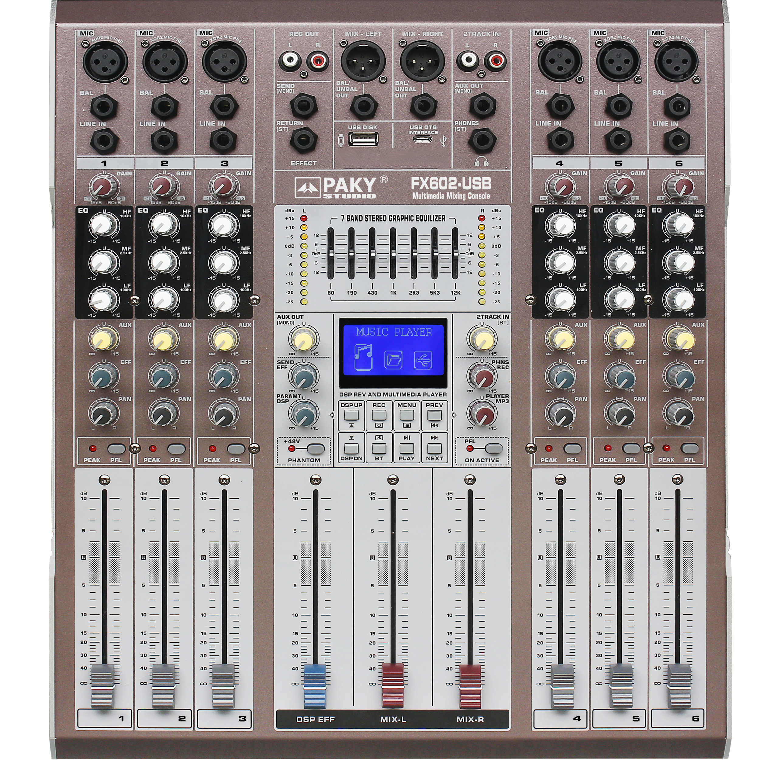 PAKY佰奇品牌FX602-USB 专业调音台舞台专用6路MP3带均衡带效果