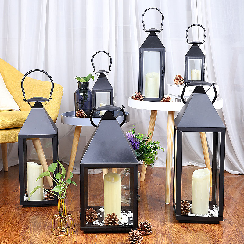 黑色防风灯庭院户外手提蜡烛台