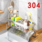304不锈钢洗碗池水池沥水架水槽置物架一体式 台面抹布海绵洁具篮
