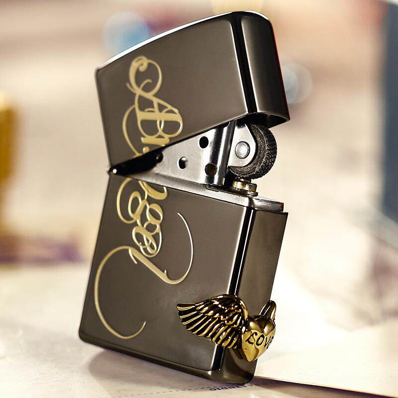 原装之宝zippo打火机 黑冰爱天使 天使爱心古银 爱神之翼男士送礼