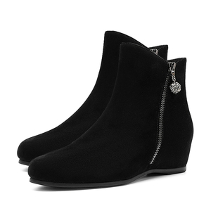 HA247131哈森正品2025秋冬新款羊反绒短靴中跟时尚内增高拉链女靴