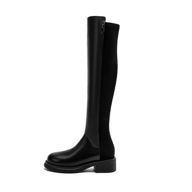 哈森弹力靴显瘦不掉筒厚底中跟