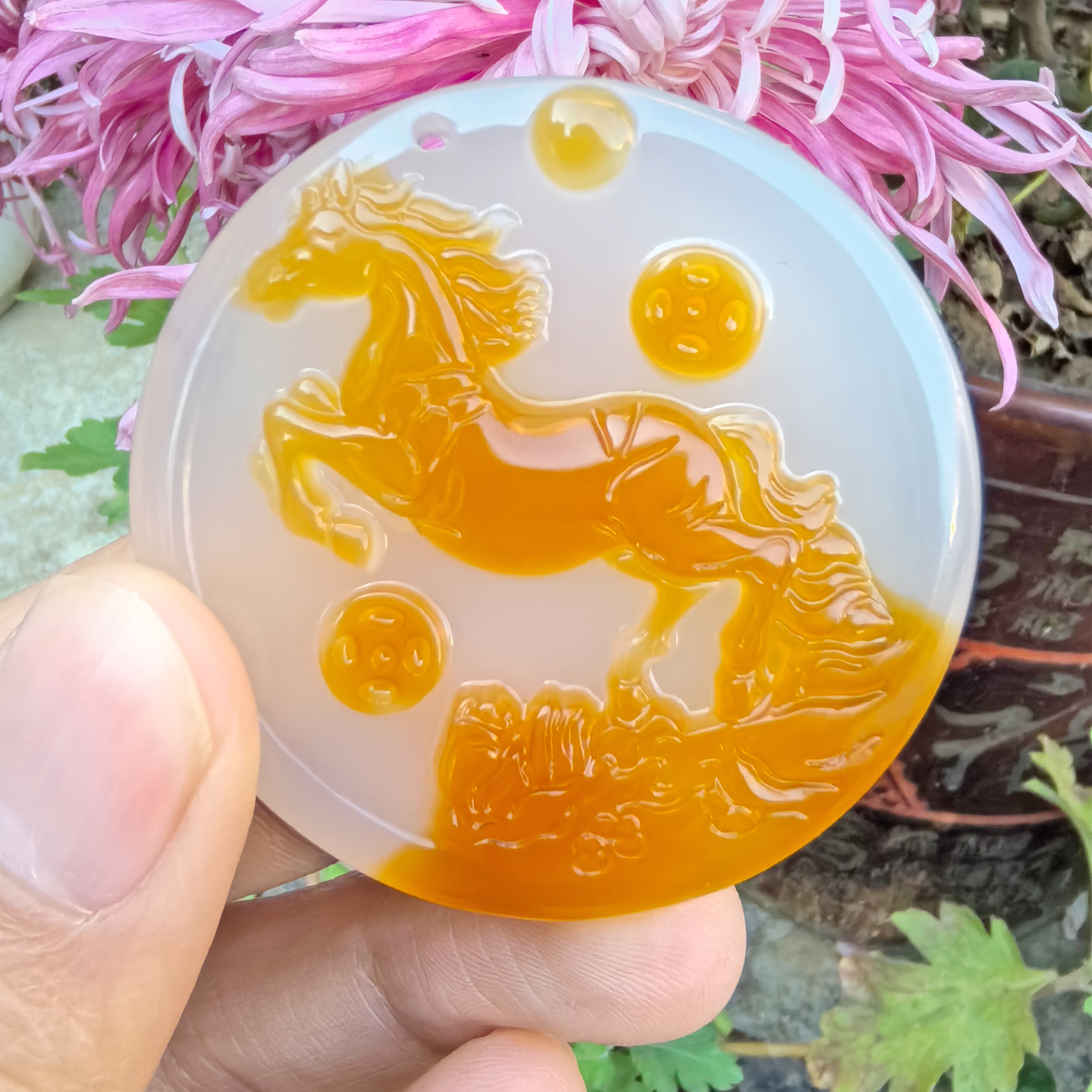 冰透玉髓生肖马吊坠马上有钱玉佩