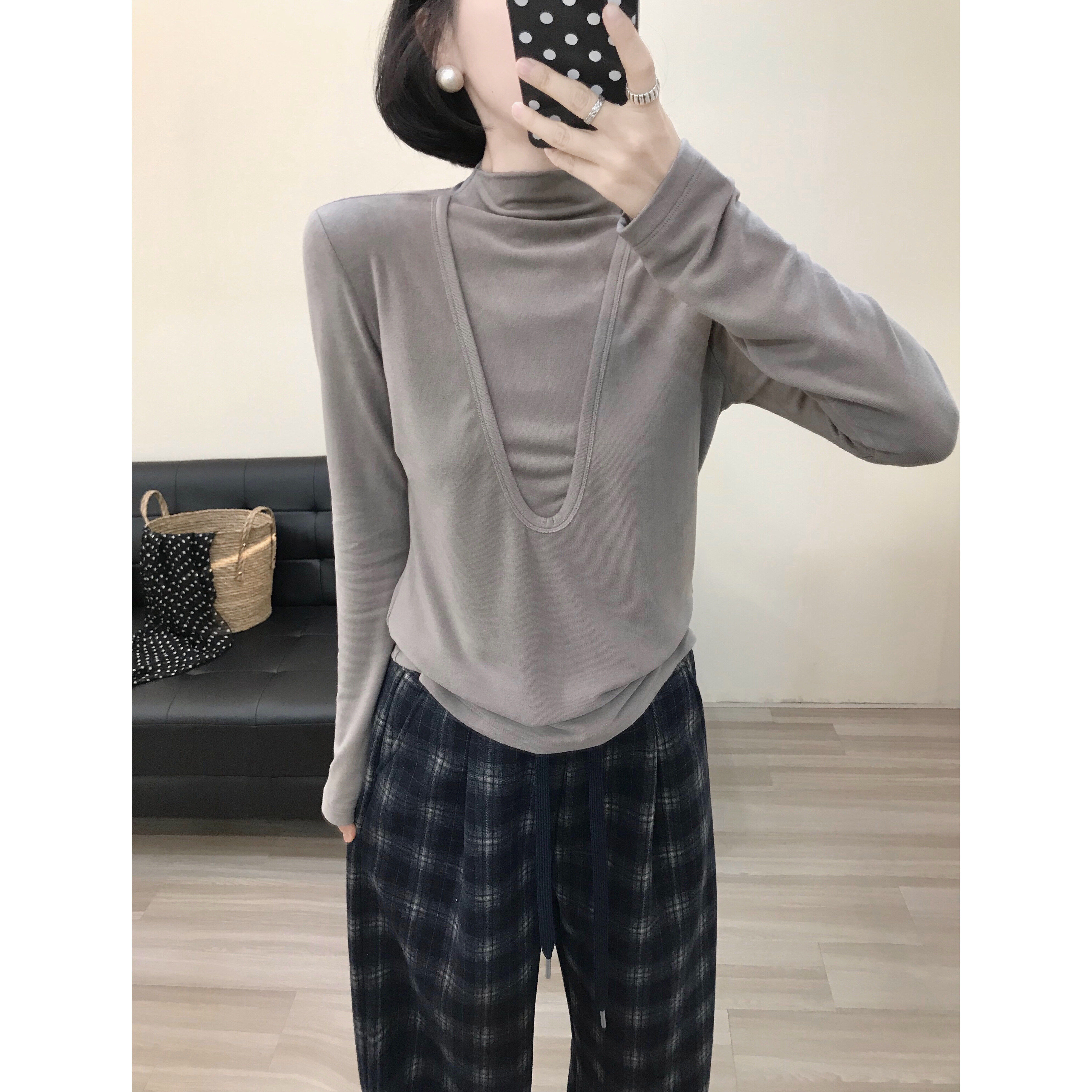 【大萌家】我的秘密打底  韩设计师假两件打底衫立领暖羊绒肌底衣