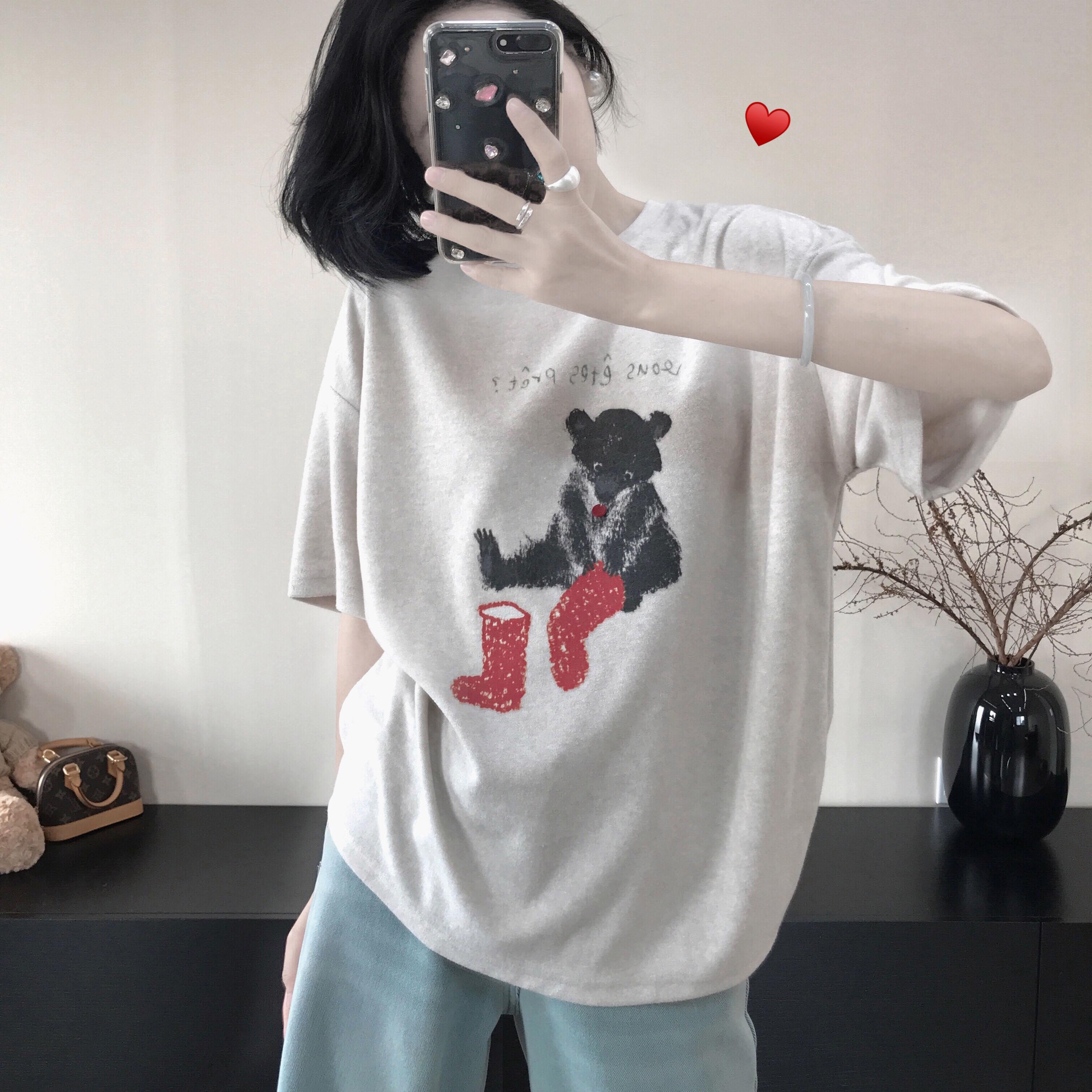 【大萌家】适配80%可爱日常的红靴子小熊~ 松弛感毛巾棉短袖T恤女