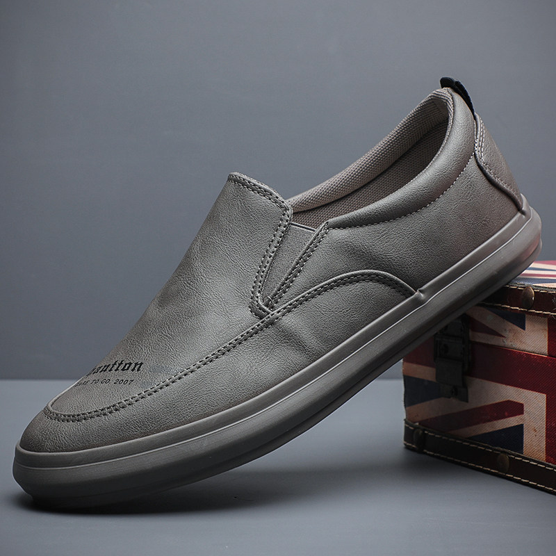 潮流男鞋透气时尚舒适休闲鞋男生百搭板鞋秋季一脚蹬皮面懒人鞋男