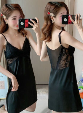 新款夏季性感睡衣女士冰丝吊带睡裙丝绸家居服闺蜜学生韩版带胸垫