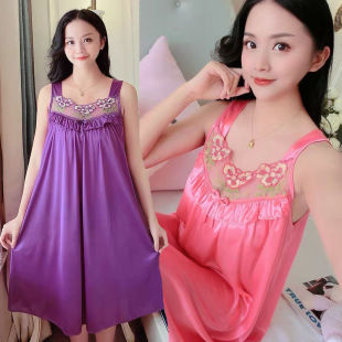 胖MM吊带背心睡裙睡衣女夏性感薄款 诱惑A字连衣裙宽松家居服大码