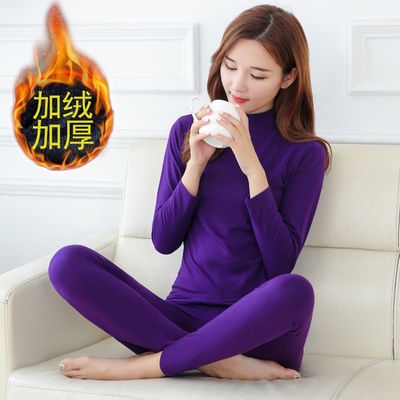 【保暖内衣套装】冬季女士加厚加绒中高领圆领秋衣秋裤大码套装