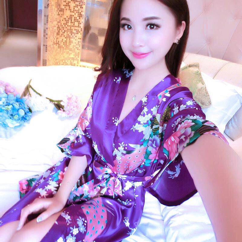 中袖丝绸韩版性感连体系带家居服