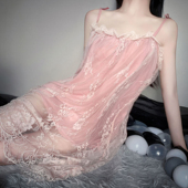 蕾丝吊带睡裙纯欲风高级感家居服套装 冰丝薄款 性感睡衣女夏季 大码