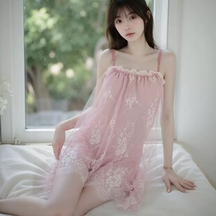新款性感吊带睡裙女冰丝睡衣夏季网纱大码2025年新款甜美纯欲风家