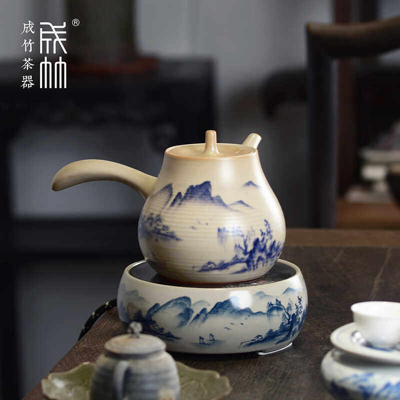 茶壶成竹砂铫原矿耐火泥手绘茶壶