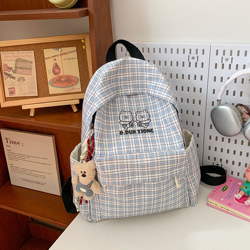 日系文艺格子书包女原宿风大容量初高中学生校园背包大学生双肩包