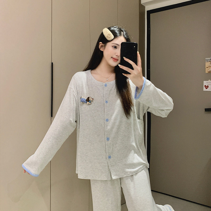 春夏薄款莫代尔棉孕妇大码卡通睡衣产后月子服哺乳喂奶家居服套装
