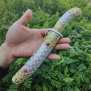 藏族特色牡丹短刀藏式风格小刀一体弹簧钢藏饰品收藏摆件未开刃