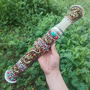 藏族特色短刀藏刀藏族剑龙腾虎跃小刀藏饰品收藏送礼摆件未开刃