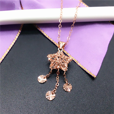 14K金玫瑰金五角星坠圆片吊坠