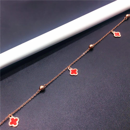 红色四花脚链玫瑰金14K金彩金
