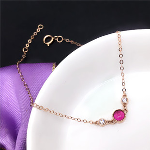 14K玫瑰金红色宝石手链脚链不褪色百搭经典款保真