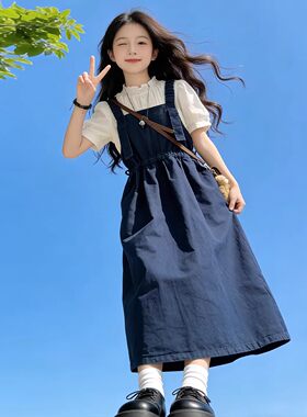 女童超好看洋气时髦背带裙两件套
