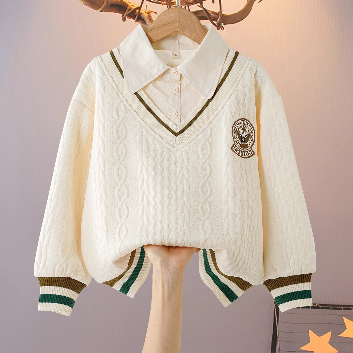 女童卫衣春秋Polo衫假两件上衣