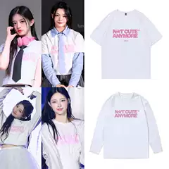 Illit Album Not Cute Anymore Jing Menghua Same Style Round Neck Summer Crop Top Pure Cotton Short-Sleeve T-Shirt