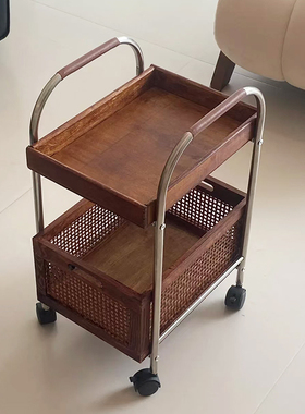 不锈钢置物架diy高颜值中古风实用小推车客厅卧室落地式2层置物架