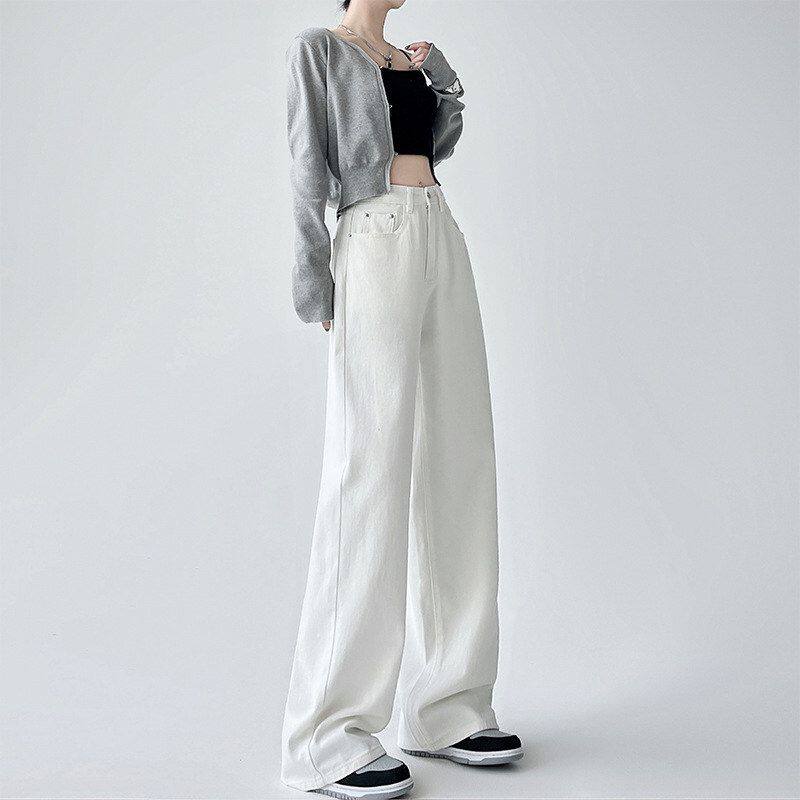 白色阔腿裤牛仔裤女春季2026年新款高腰显瘦垂感宽松女士直筒裤子
