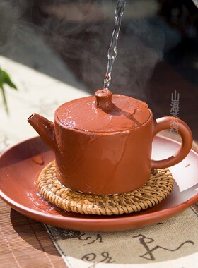 潮州手拉壶朱泥壶汉瓦壶原矿朱泥单丛茶壶紫砂壶薄胎大口小品壶