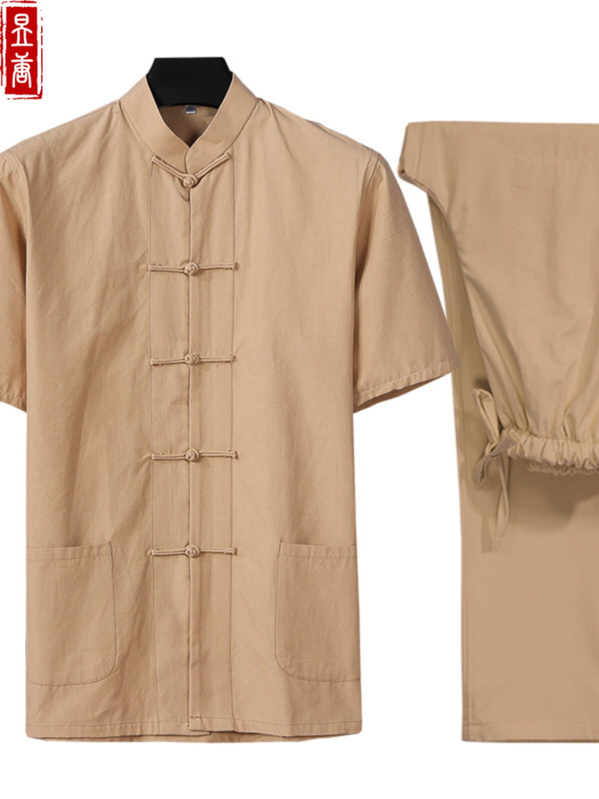 TANG SUIT MENS SUMMER THIN SHORT-SLEEVED SHIRT COTTON TOP TROUSERS CHINESE SUIT BUCKLE HALF-SLEEVED LAYMAN SUIT DAD SUIT