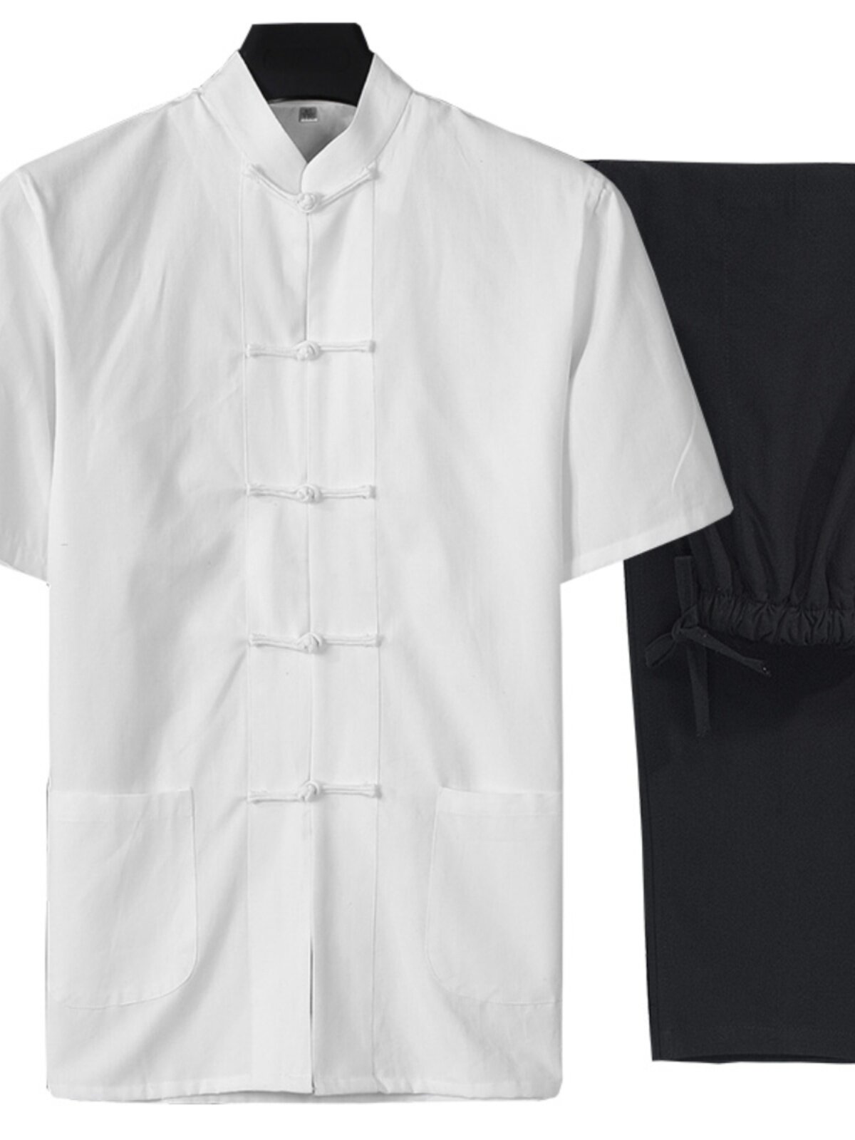 TANG SUIT MENS SUMMER THIN SHORT-SLEEVED SHIRT COTTON TOP TROUSERS CHINESE SUIT BUCKLE HALF-SLEEVED LAYMAN SUIT DAD SUIT