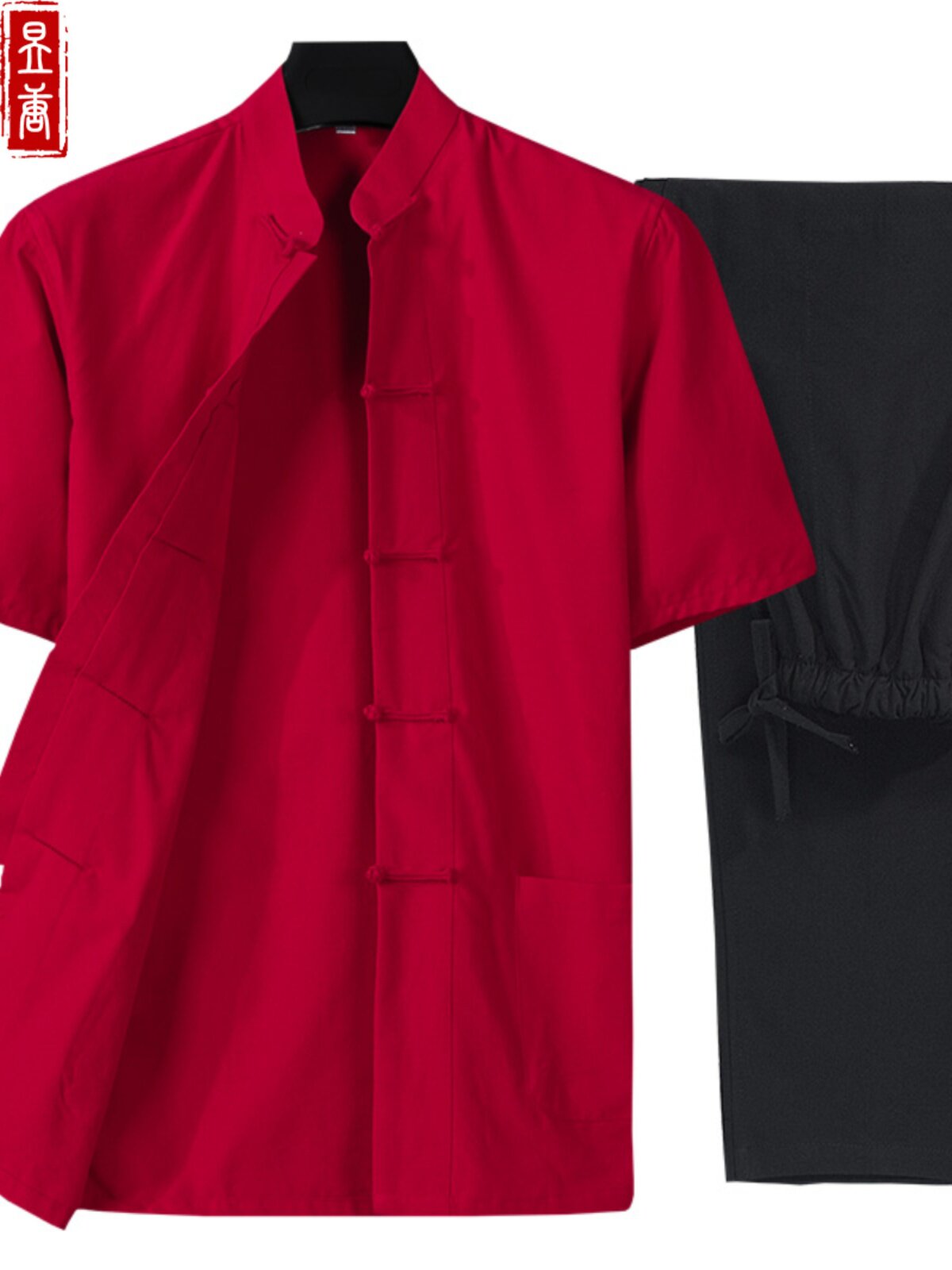 TANG SUIT MENS SUMMER THIN SHORT-SLEEVED SHIRT COTTON TOP TROUSERS CHINESE SUIT BUCKLE HALF-SLEEVED LAYMAN SUIT DAD SUIT