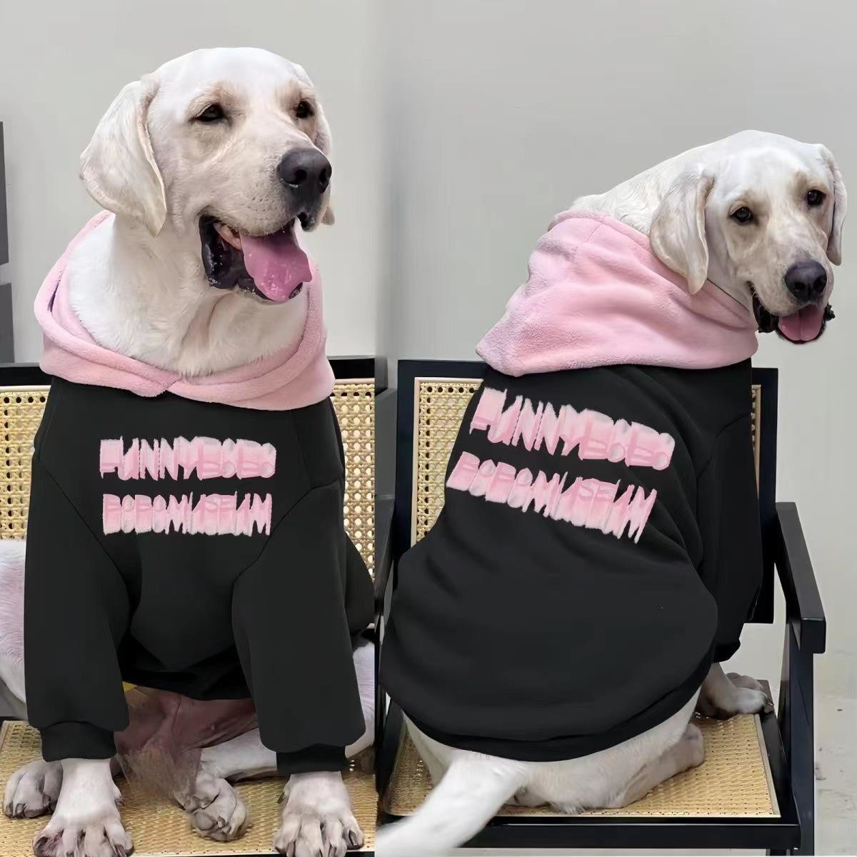 拉布拉多金毛边牧萨摩耶大型犬爆款宠物衣服秋冬加绒连帽撞色卫衣