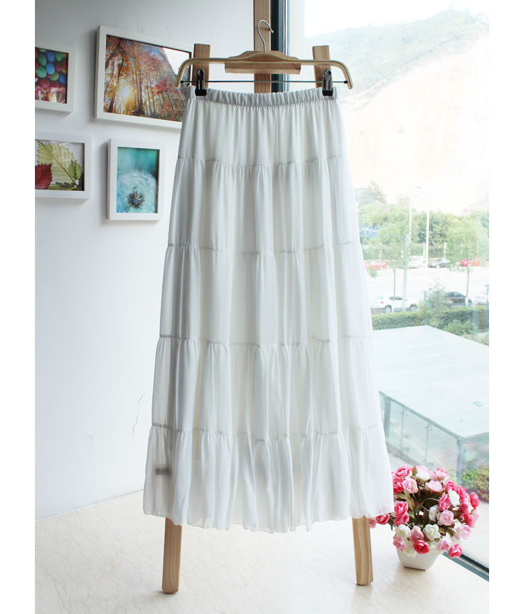 锦衣自制 小清新 修身款雪纺长裙拼接多节裙半身裙子春夏