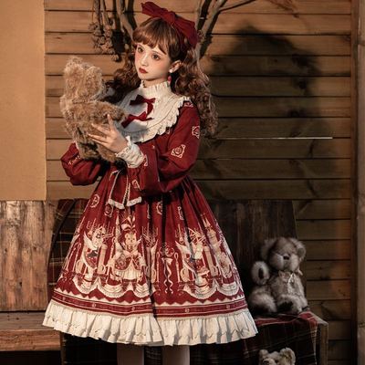 taobao agent Little Red Riding Hood, genuine cute dress with sleeves, Lolita style, Lolita OP, long sleeve