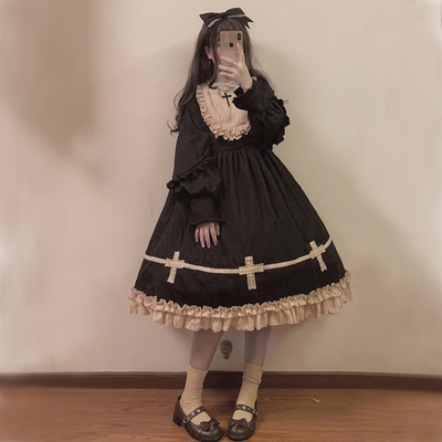 taobao agent Genuine dress with sleeves, autumn doll, Lolita OP, long sleeve, Lolita style