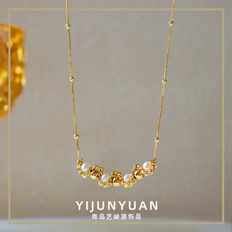 欧美轻奢复古淡水珍珠麻花项链时尚百搭高级感简约精致小众锁骨链