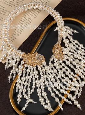 现代复古中古饰品小众设计师款项链超重工狮子头仿珍珠鬃毛项圈