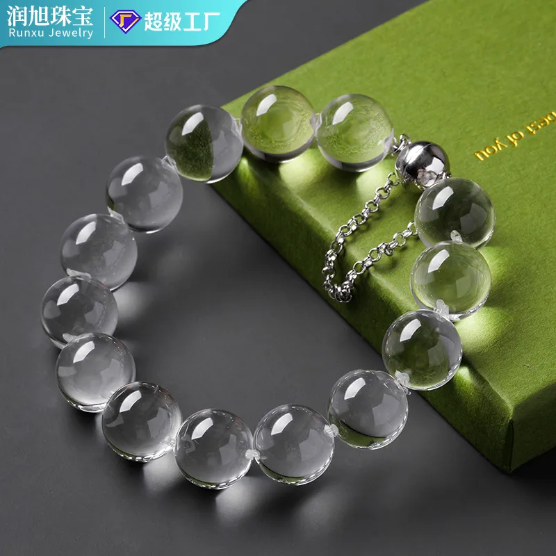 天然白水晶泡泡珠手链磁吸扣牛鼻孔全净体白水晶手串高档水晶饰品