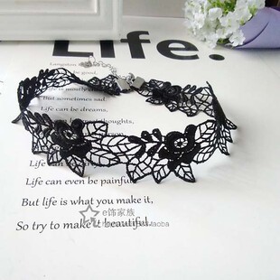 包邮chocker项圈黑色蕾丝山茶花项链女颈饰高雅锁骨链