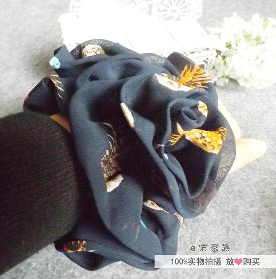 韩国雪纺布艺盘发绳大号头花头饰 玫瑰花朵大发圈发饰扎马尾饰品