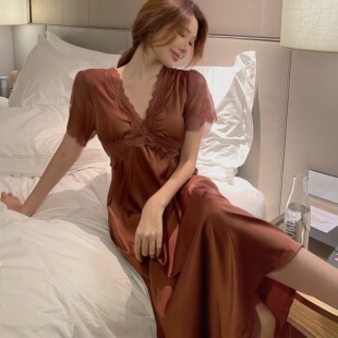 冰丝高级感带胸垫睡裙丝绸连衣长裙长款 睡衣女2025年新款 夏季