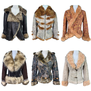 古着麂皮羊羔绒嬉皮士废土风千禧孤品仿皮毛一体加厚保暖复古外套