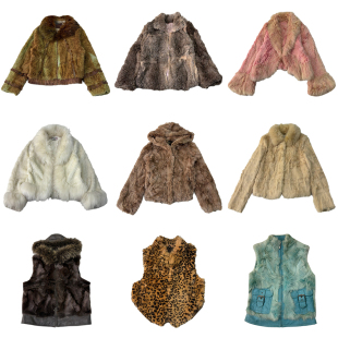 古着羊羔毛复古编织兔毛背心流浪风羊皮狐狸毛领孤品皮草外套